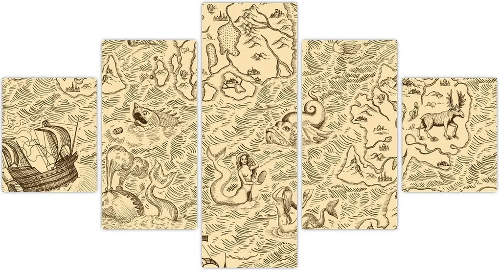 Obraz - Zabytkowa mapa, ilustracje (125x70 cm)