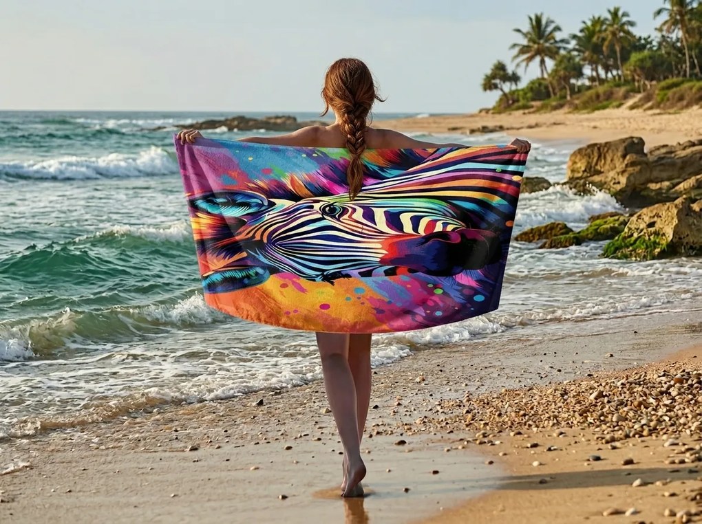 Ręcznik plażowy XL szybkoschnący ZEBRINA kolorowy 100 x 180 cm, 100% mikrofibra