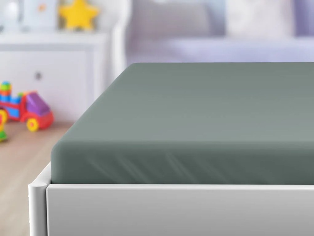 PrzytulneMieszkanie.pl Prześcieradło do łóżeczka Jersey szaro-zielone 70 x 140 cm