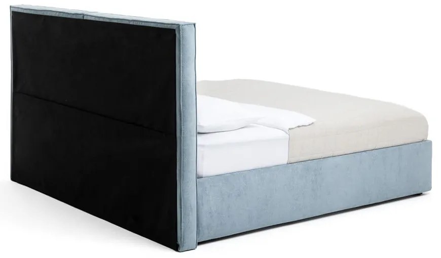 Niebieskie tapicerowane łóżko dwuosobowe ze schowkiem z materacem i stelażem 180x200 cm Thessa Bold – Bonami Selection