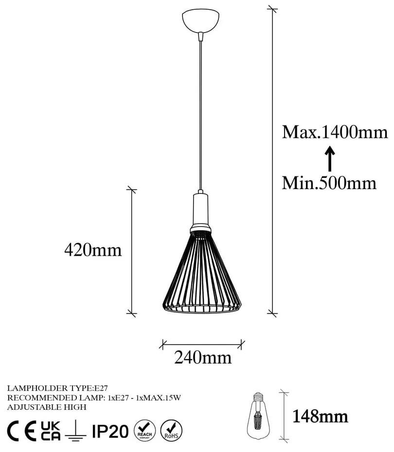 Czarna lampa wisząca z metalowym kloszem ø 24 cm Dear – Opviq lights