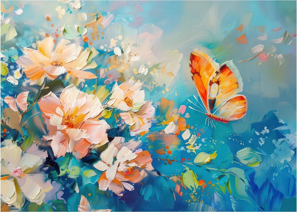Obraz - Motyl i kwiaty, obraz olejny II. (70x50 cm)