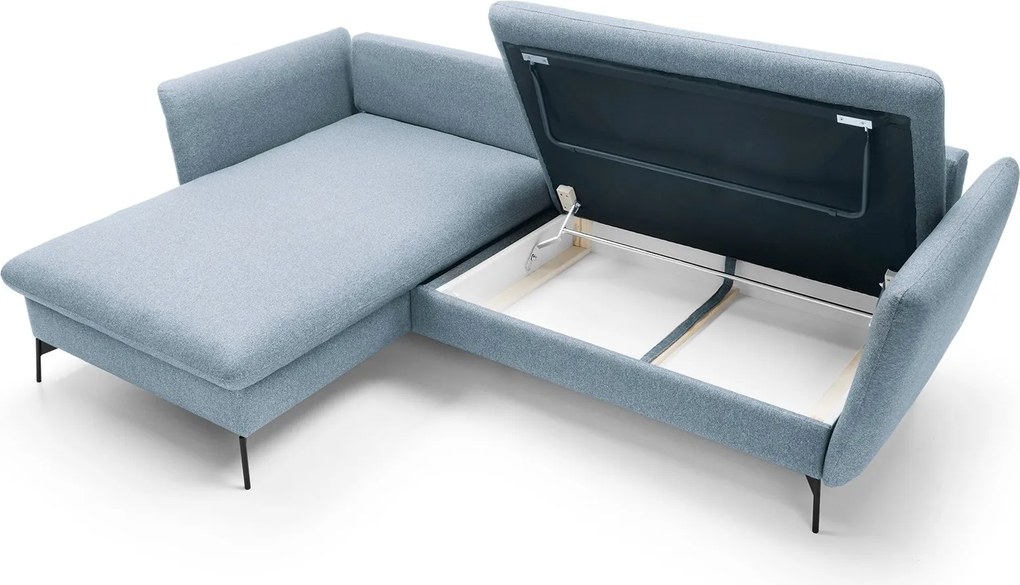 Masseno Narożnik FERRO z funkcją spania i pojemnikiem na pościel Narozniki L, Rozkładana sofa - Niebieski, SOLID 73