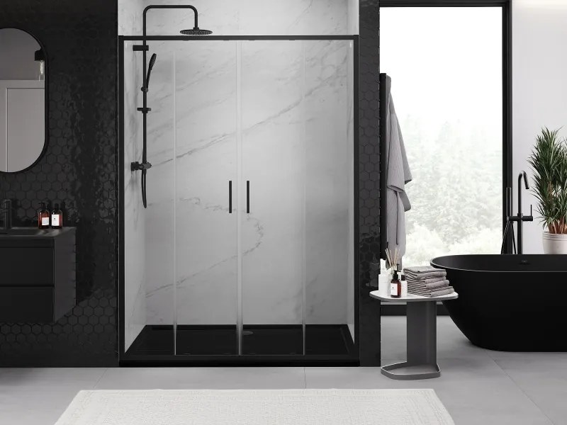 Mexen Exo-S Duo drzwi prysznicowe podwójne rozsuwane 130 cm, transparent, czarne - 8152-130-000-70-00