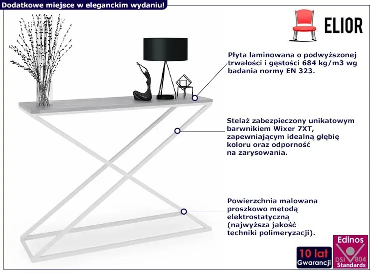 Nowoczesna konsola biały + beton - Logan 5X