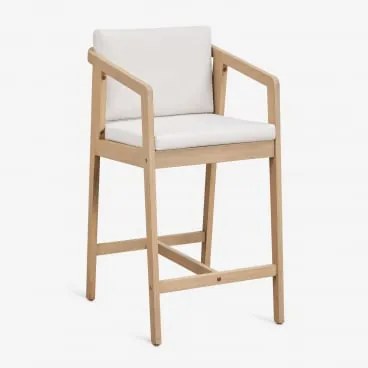 Taboret Ogrodowy Wysoki Z Drewna Akacjowego Kaela ↑65 Cm & Jasny Akacjowy Brąz & Tkaniny Gardenia Biel - Sklum