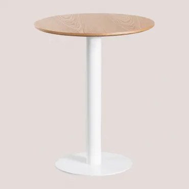 Okrągły Barowy Stół Z Mdf Xiren Naturalny Brąz Drewna - Biały & Ø60 Cm - Sklum