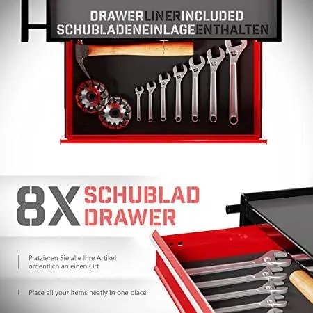 Wózek warsztatowy z 5 szufladami, 61 x 108 cm, czerwony