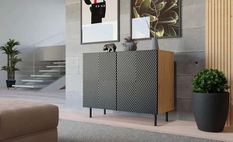 Czarna ryflowana komoda pod telewizor H1-A36