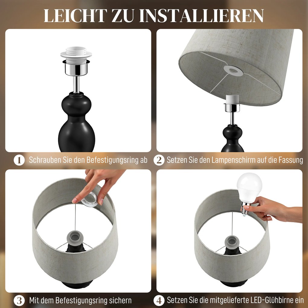 HOMCOM Lampa stołowa LED z 3 temperaturami barwowymi, lampka nocna z portami ładowania USB A+C, lniany abażur, czarna