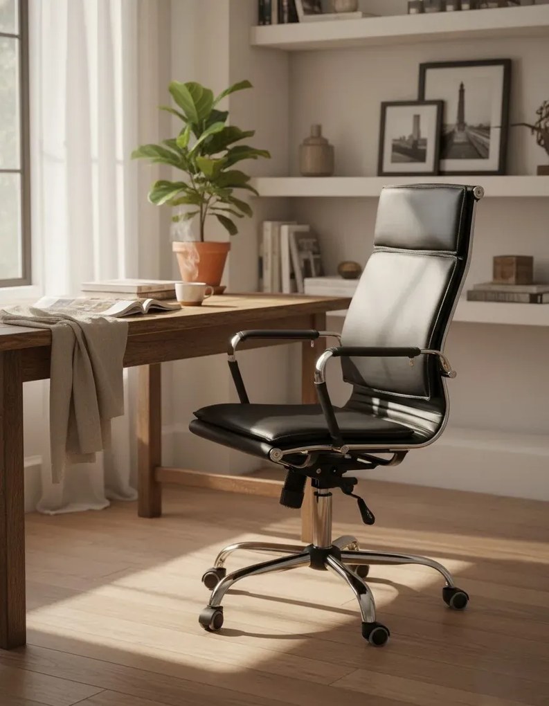 Czarny skórzany fotel obrotowy biurowy G6-K14