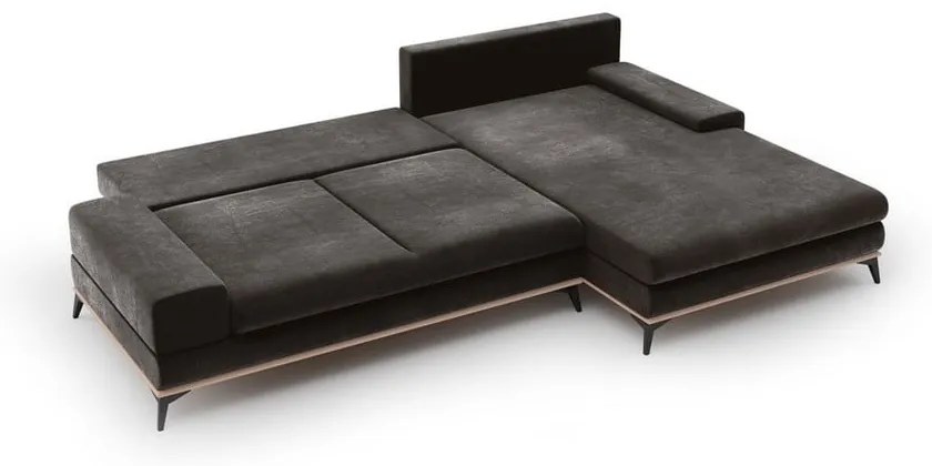 Ciemnobrązowy rozkładany narożnik z aksamitnym obiciem Windsor &amp; Co Sofas Astre, prawostronny