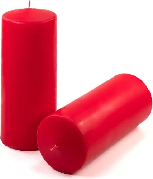 Zestaw słupkowych świec, 25 cm, Ø 10 cm, czerwony, 2 sztuki.