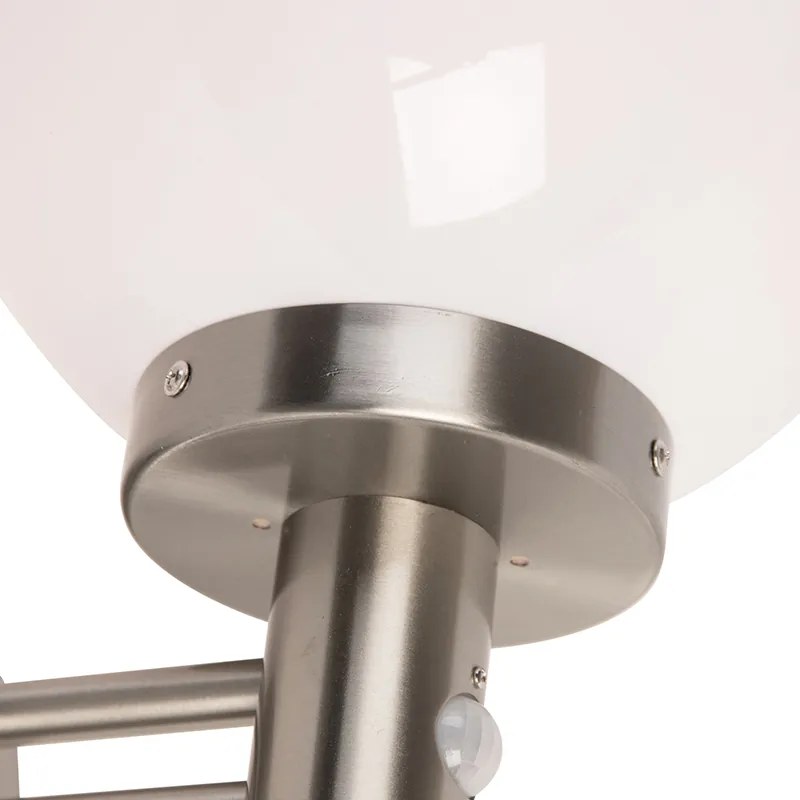 Zewnętrzna lampa ścienna ze stali nierdzewnej IP44 z czujnikiem ruchu i plastikową kulą - Sfera