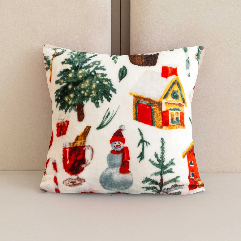 Mikropluszowa poszewka na poduszkę FESTIVE MAGIC 45x45 cm, biały