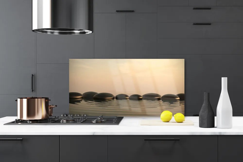 Panel Szklany Refleksy Wody na Kamieniach