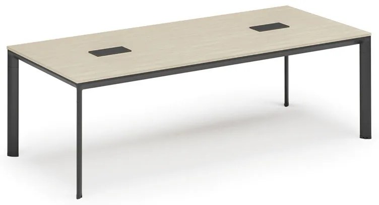 Stół konferencyjny PRIMO INVITATION, 240x120 cm, brzoza + 2x port blatowy TYP VI, czarny