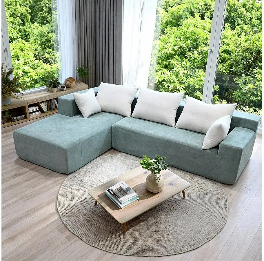 Coco Living Sofa do salonu Luna 3-osobowa – szałwia biały lewa