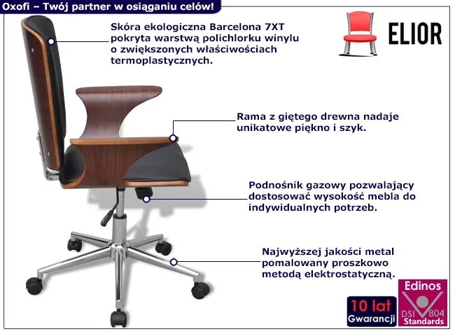 Czarny obrotowy fotel biurowy loft ze skóry ekologicznej Bohil 5X