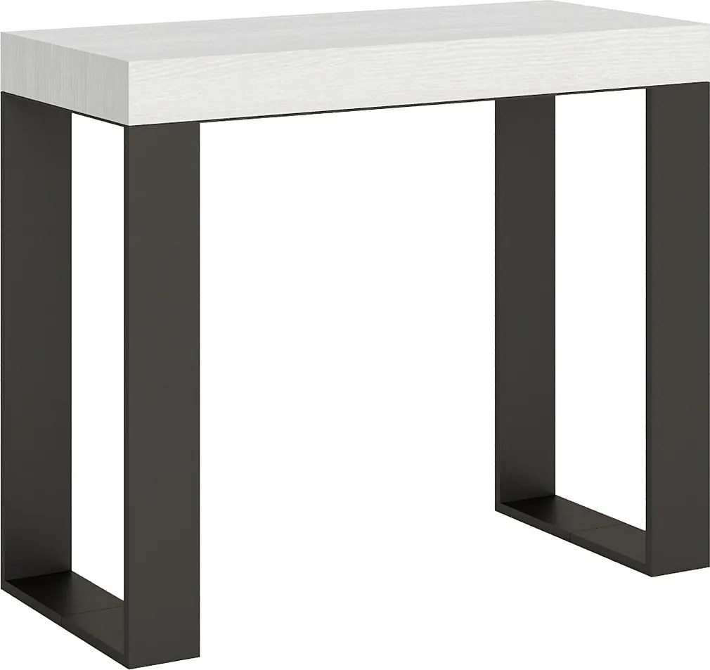 Konsola rozkładana 90x40/196 cm Tecno Small Premium Frassino biała rama w kolorze Antracytu