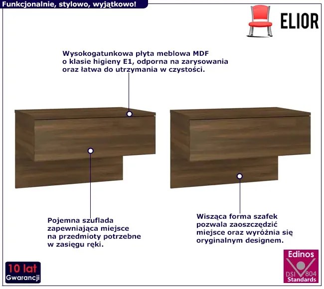 Komplet dwóch brązowych wiszących stolików nocnych - Astels