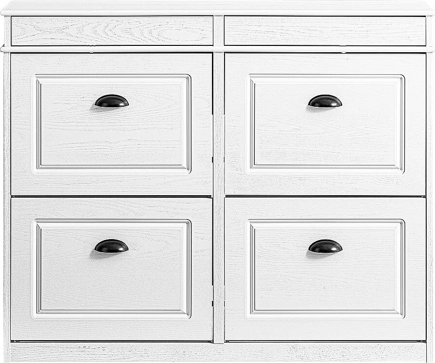 SoBuy Wąska szafka na buty oszczędzająca miejsce z 4 składanymi drzwiami efekt postarzanego drewna biała 103x23x82cm