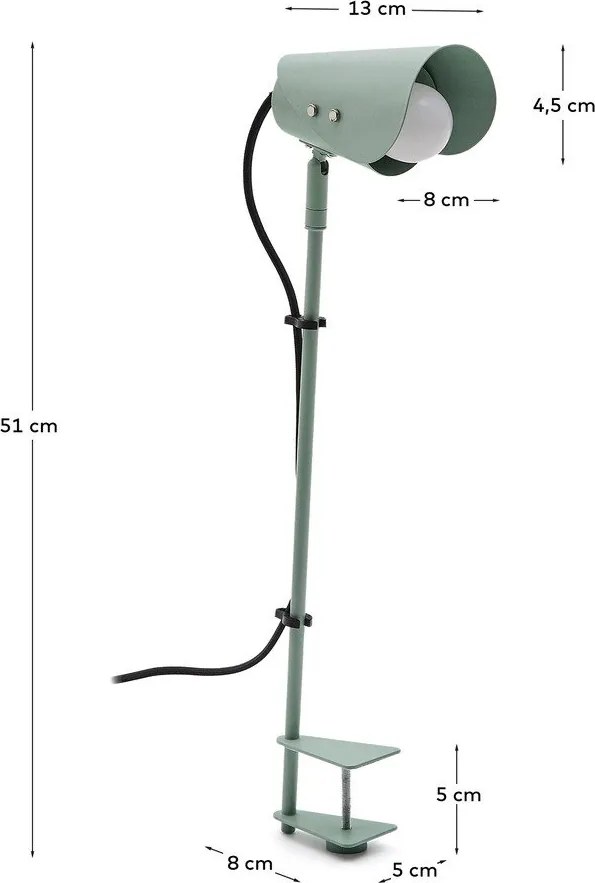 Zielona metalowa lampa stołowa z klipsem (wysokość 51 cm) Jula – Kave Home