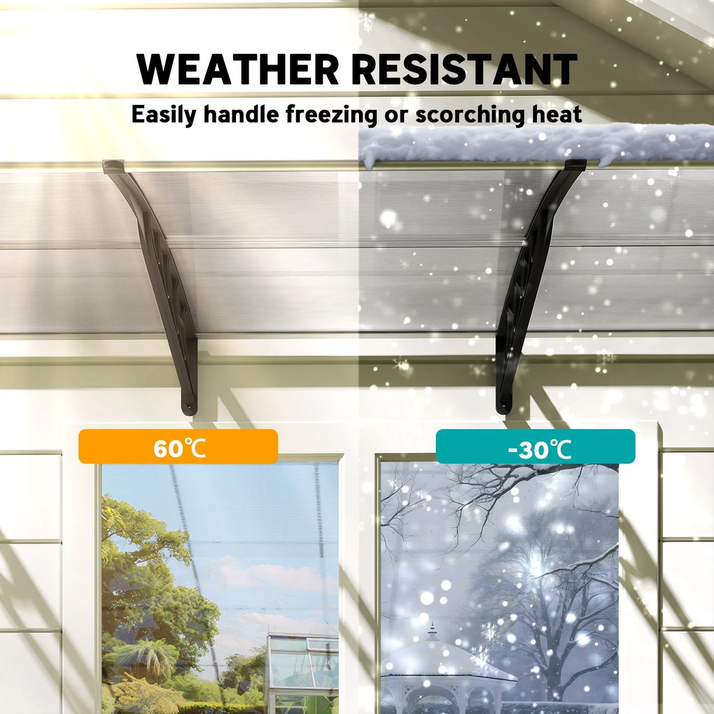 Outsunny Zadaszenie nad drzwi/fenster, odporne na warunki pogodowe, transparentne, Aluminium/Poliwęglan, 303x96x27cm, Czarne