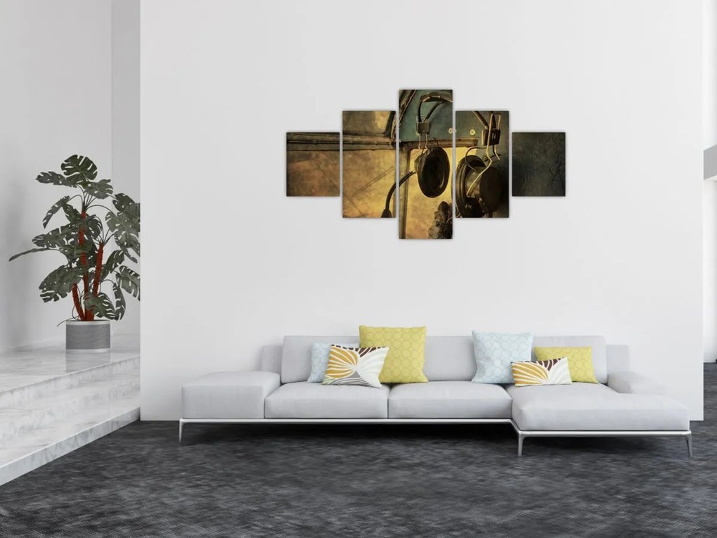 Obraz - Słuchawki lotnicze w stylu vintage (125x70 cm)