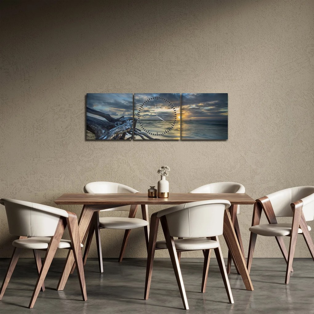 Obraz morza o zachodzie słońca (z zegarem) (90x30 cm)