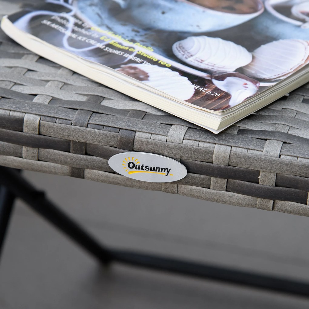 Outsunny Stolik z Technorattanu Składany Szary Metalowy Stół Ogrodowy Praktyczne i Stylowe Meble | Aosom PL