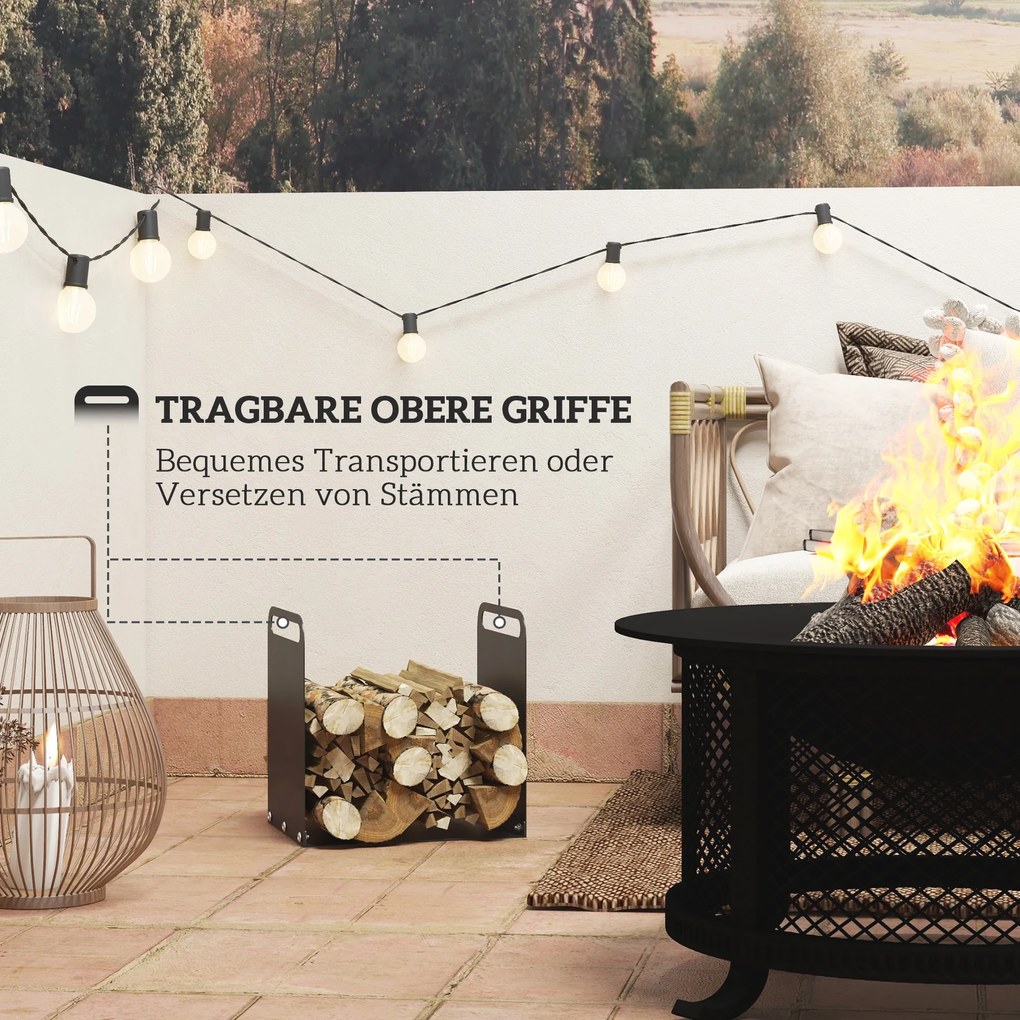 Outsunny Stojak na drewno kominkowe, 2 uchwyty, rama stalowa, do 30kg, 36x30x36cm, Czarny