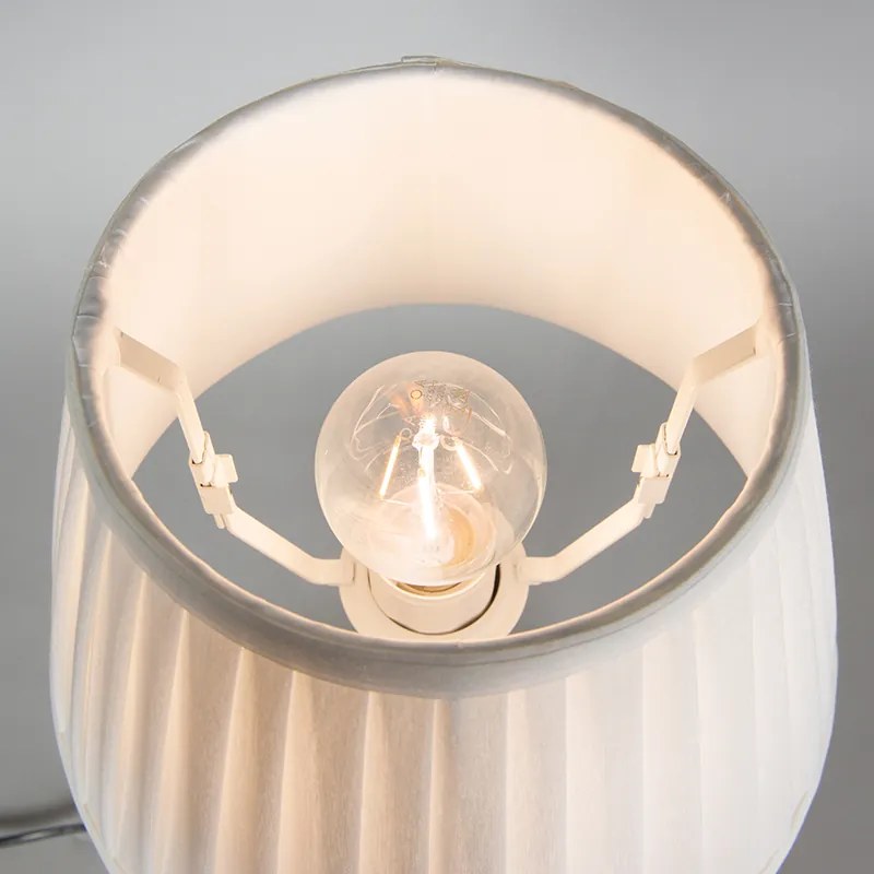 Klasyczna lampa stołowa mosiężna z kloszem plisowanym białym 25 cm - Kaso Retro Oswietlenie wewnetrzne