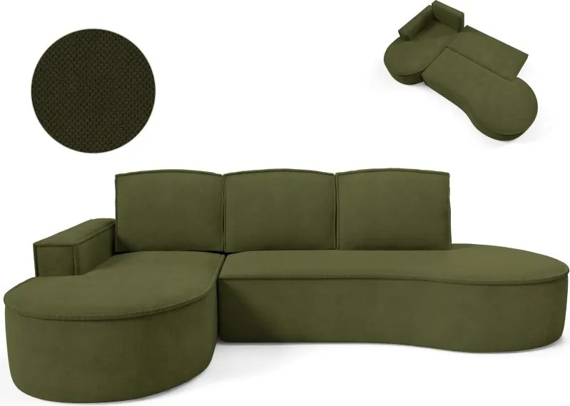 Narożnik MOLLY Lewostronny z funkcją spania, wolnostojący tkanina CURIO 39 Zielony