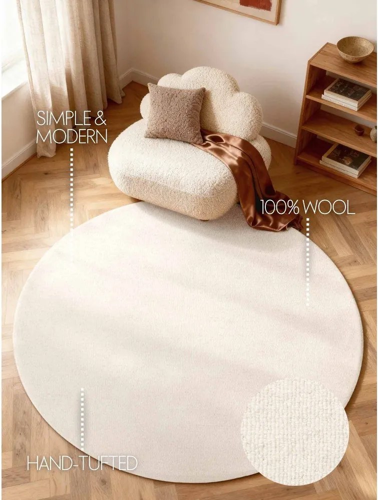 Kremowy wełniany okrągły dywan tkany ręcznie ø 200 cm Puristic Knots – Elle Decoration