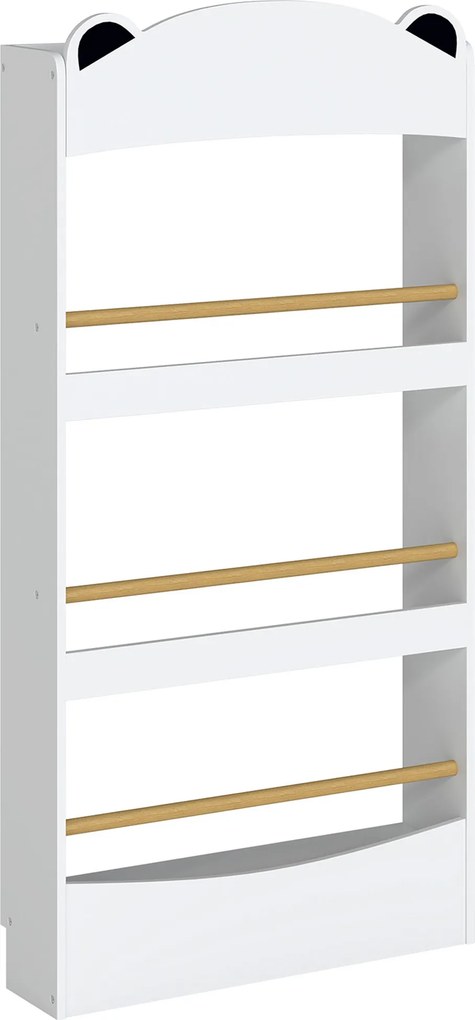 AIYAPLAY Regał na książki dla dzieci, montowany na ścianie regał dziecięcy z 4 poziomami, regał ścienny w kształcie misia, 50 x 15 x 97 cm Biały | Aosom PL