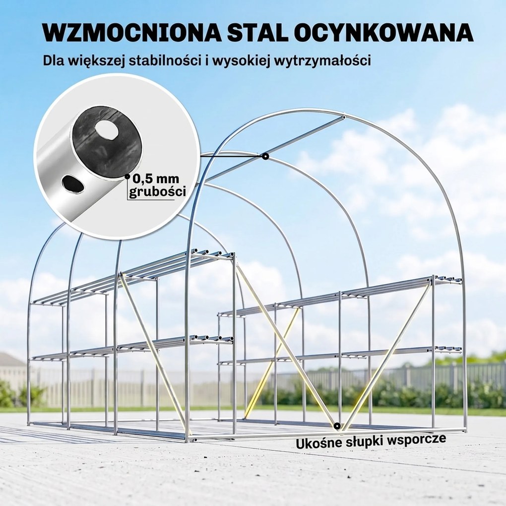 Outsunny Szklarnia foliowa 2,7 x 2 x 2 m z półkami, rolowanymi drzwiami, 6 oknami, wspornikami | Aosom PL