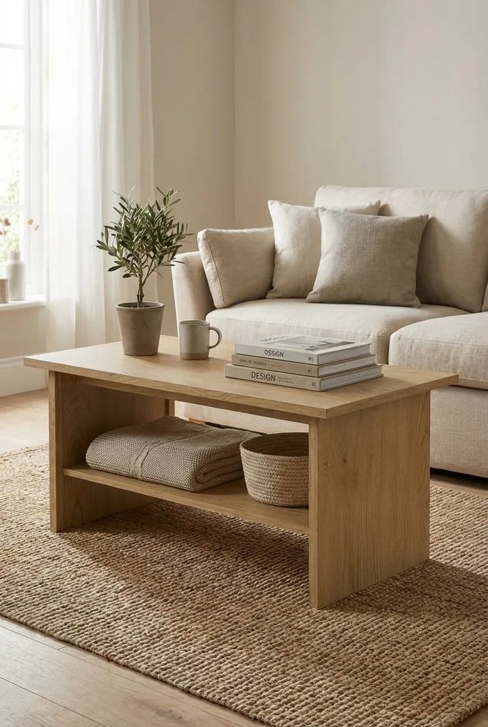 Prostokątna ława z półką dąb cremona + dąb lefkas A0-A25