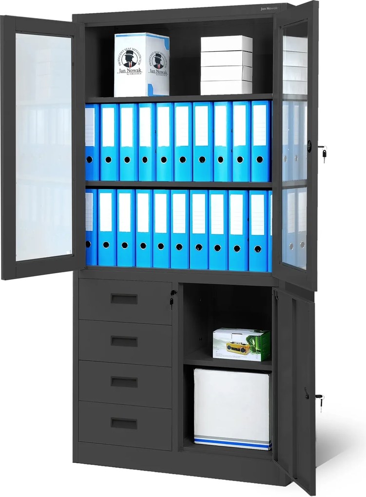 Szafa biurowa z przeszkloną gablotą Wiola 90x40x185 cm antracyt