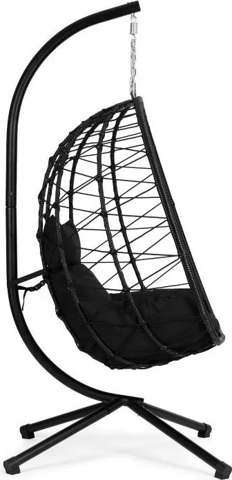 Fotel ogrodowy kokon wiszący Florino, ze stelażem, technorattan czarny