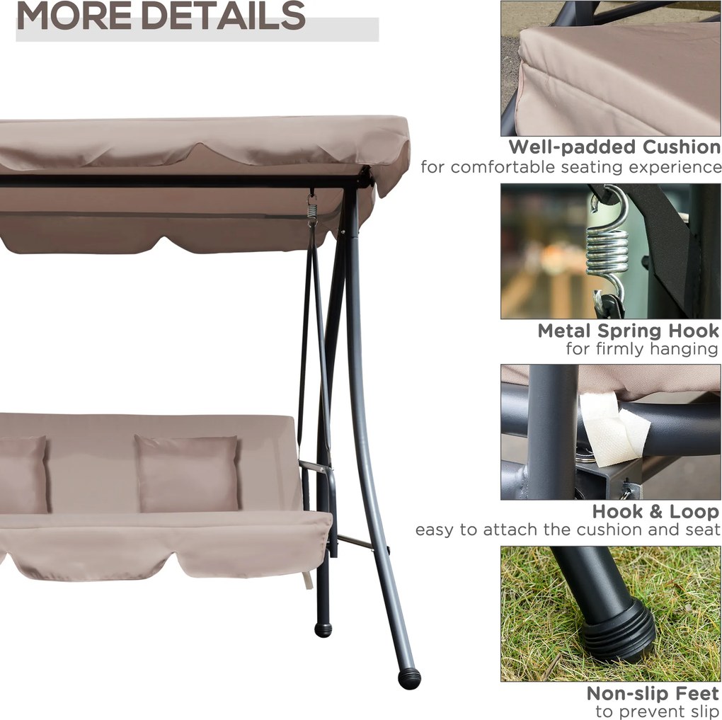 Outsunny Huśtawka z Funkcją Leżanki Brązowa 200x 125 x 170 cm