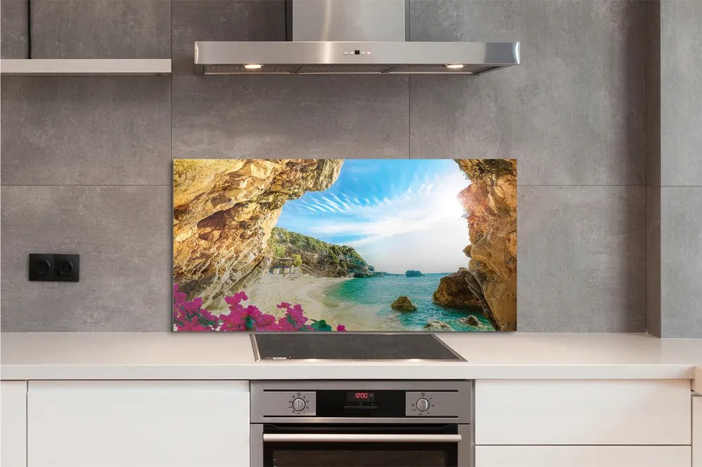 Panel Kuchenny Szklany Klify i Kwiaty na Wybrzeżu