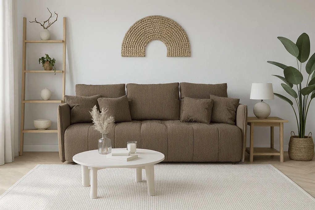 Jasnobrązowa sztruksowa sofa z funkcją spania M8-K90