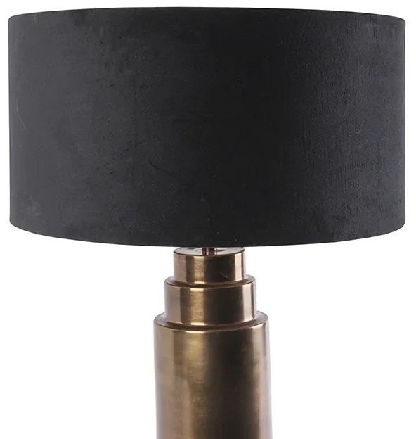 Lampa stołowa w stylu art deco z abażurem z aksamitu w kolorze brązu, czarna z elementami złota, 50 cm - Bruut ArtDeco Oswietlenie wewnetrzne