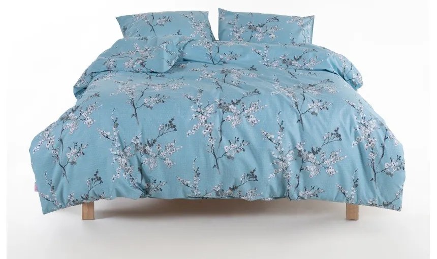 Niebieska pościel jednoosobowa z bawełny renforcé 140x200 cm Blue Floral – Mila Home Luxury