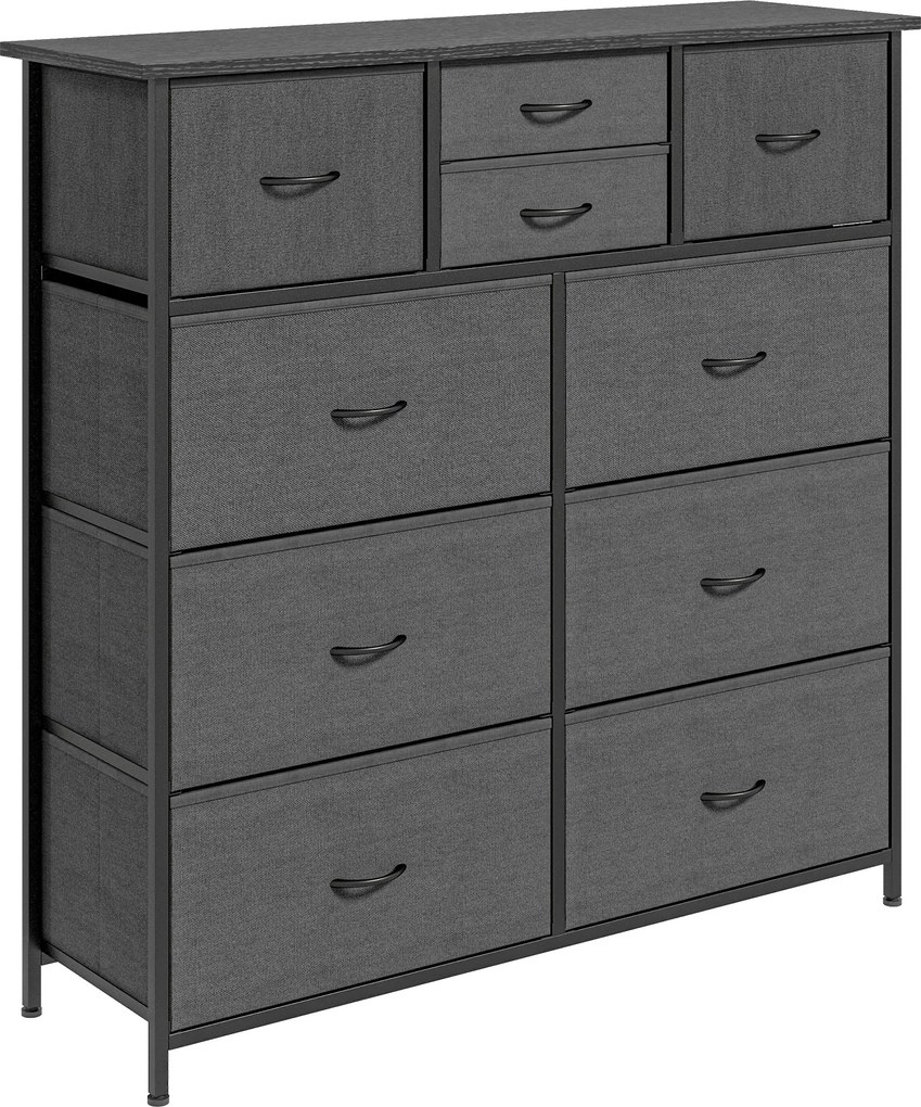 HOMCOM Komoda z Szufladami z Tkaniny, 10 Przegródek, Metalowa Rama, 100x30x100cm, Czarny