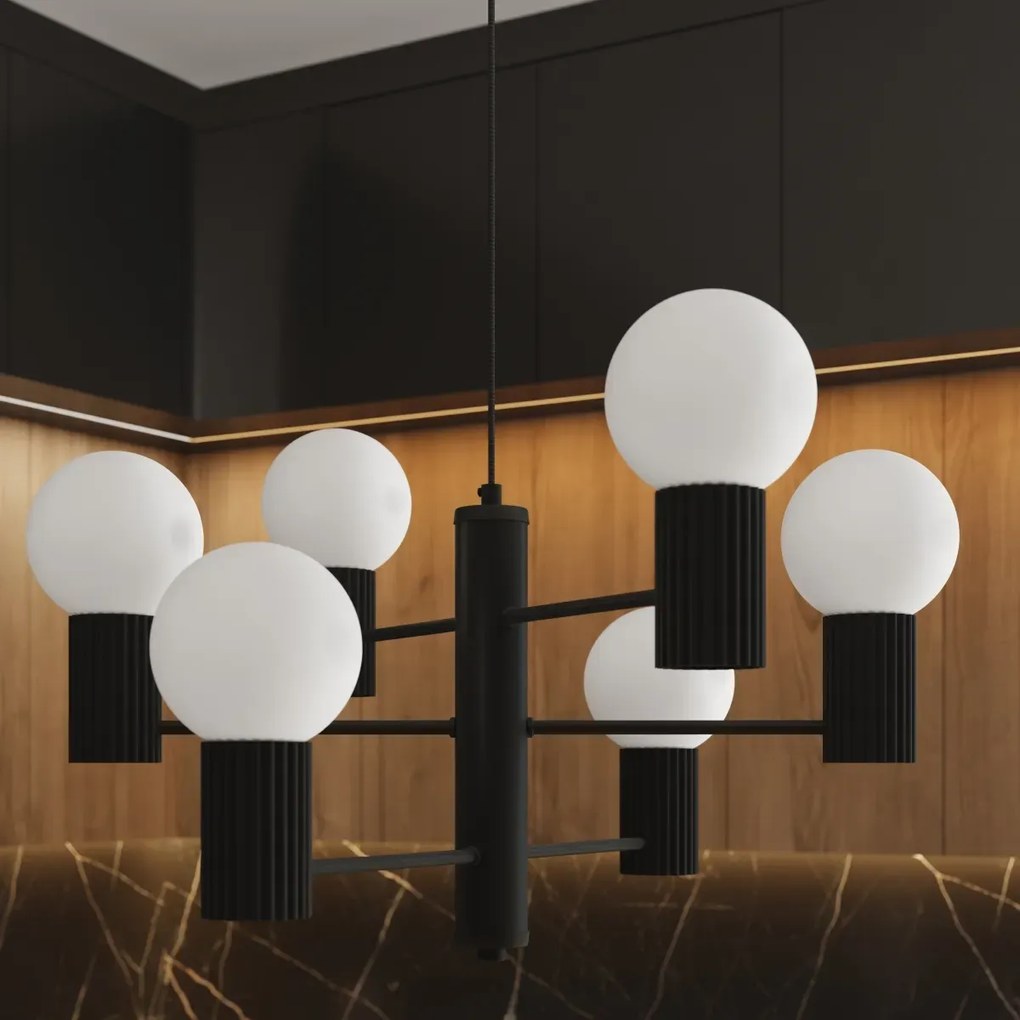 Żyrandol HALO 6 czarny ryflowany SOLLUX  LIGHTING