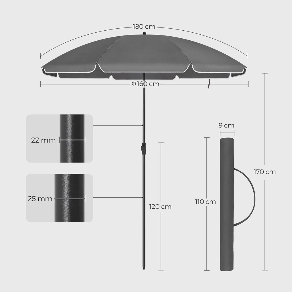 Parasol SOLARA, Ø160 cm, szara SongmicsHome