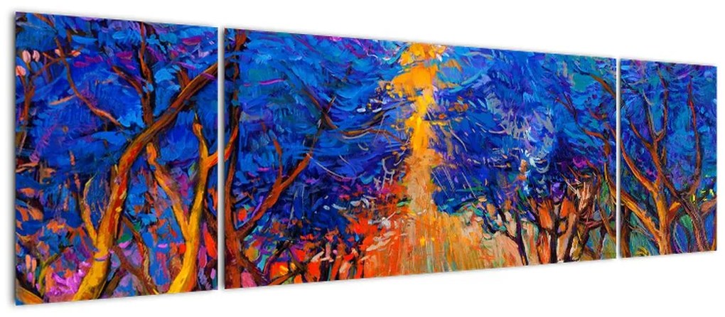 Obraz - Jesienne korony drzew, nowoczesny impresjonizm (170x50 cm)