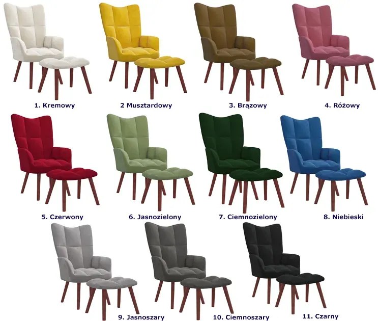 Ciemnoszary fotel welurowy z podnóżkiem E5-P35